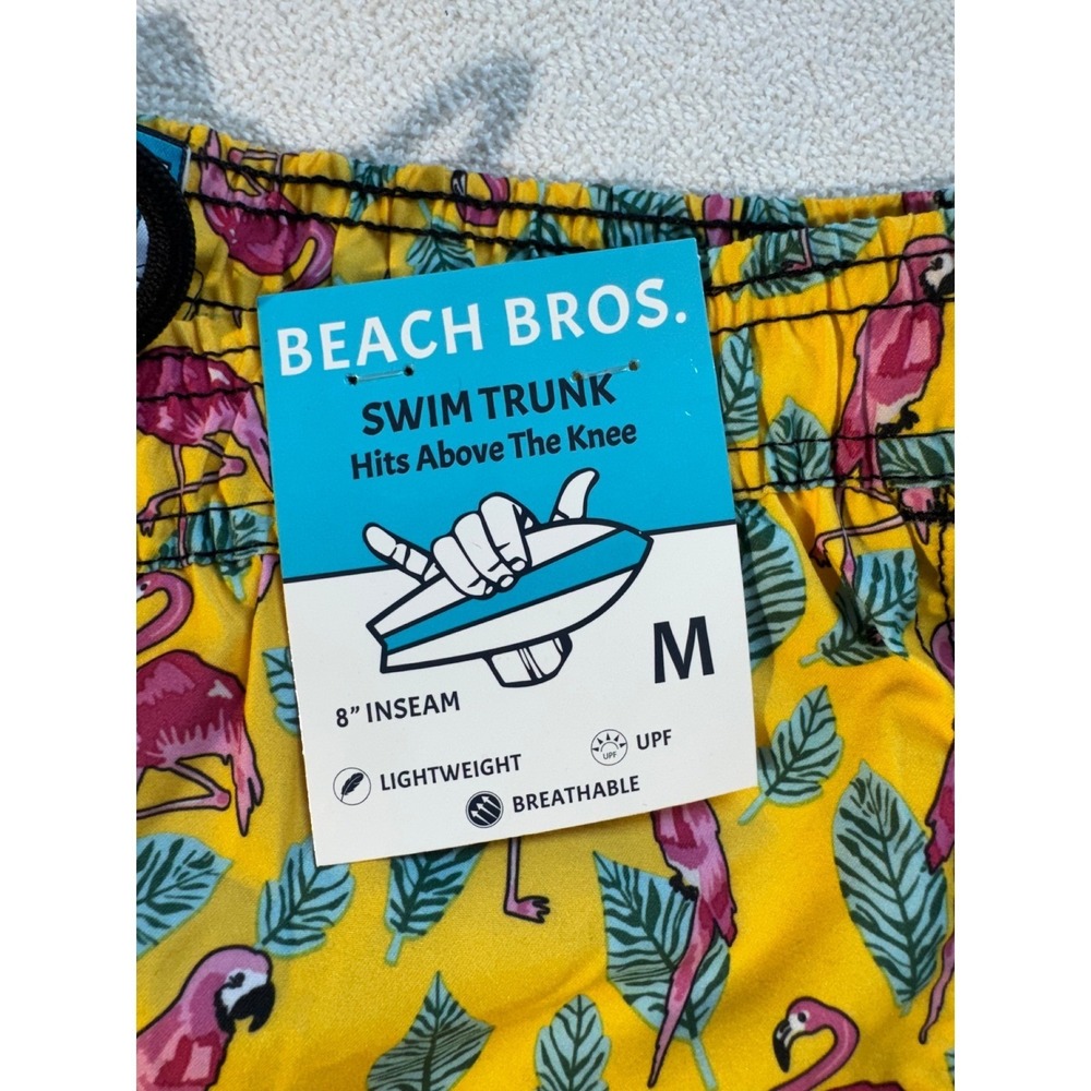 Beach Bros Mens Flamingo Parrot Swim Trunks Yellow Tropical Board Shorts
